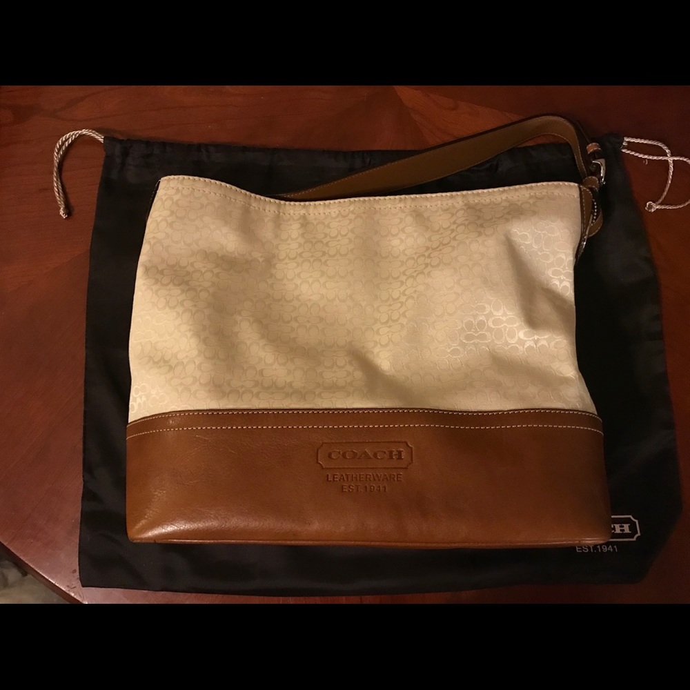 Coach Signature Jacquard Cream Ivory Tan Purse